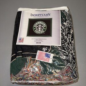 Vtg Starbucks Coffee Wall Tapestry Throw Blanket Logo 50'x60' New
